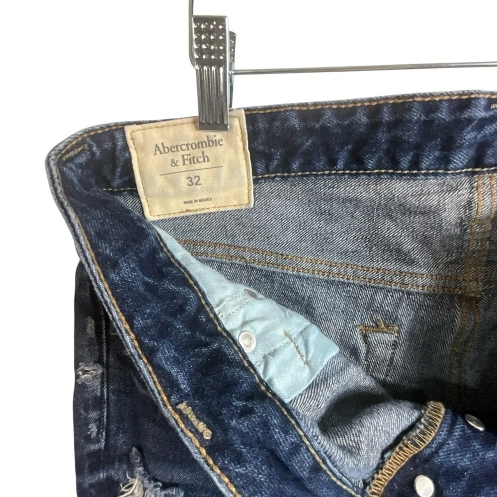 Abercrombie & Fitch Men Blue Distressed Button Fly Denim‎ Shorts